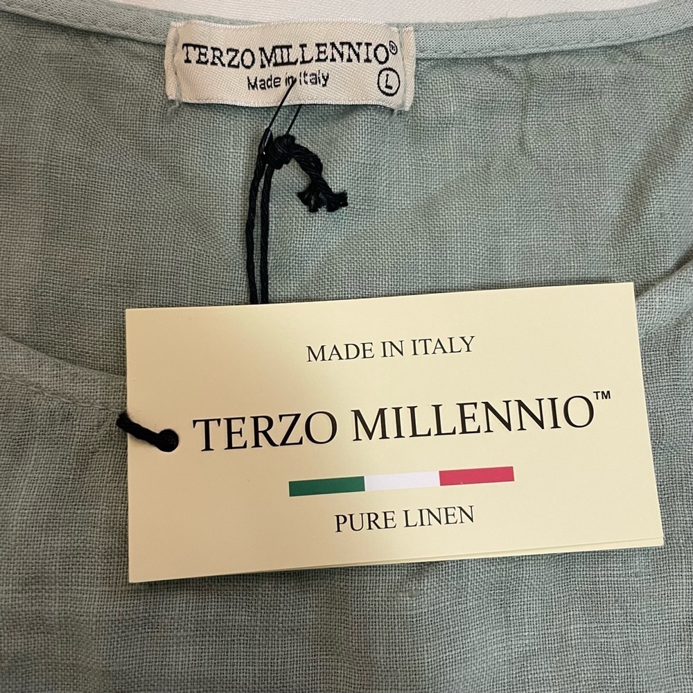 NWT New Terzo Millennio Sage Eyelet-trim Linen Top Made in Italy Size L - Picture 6 of 11